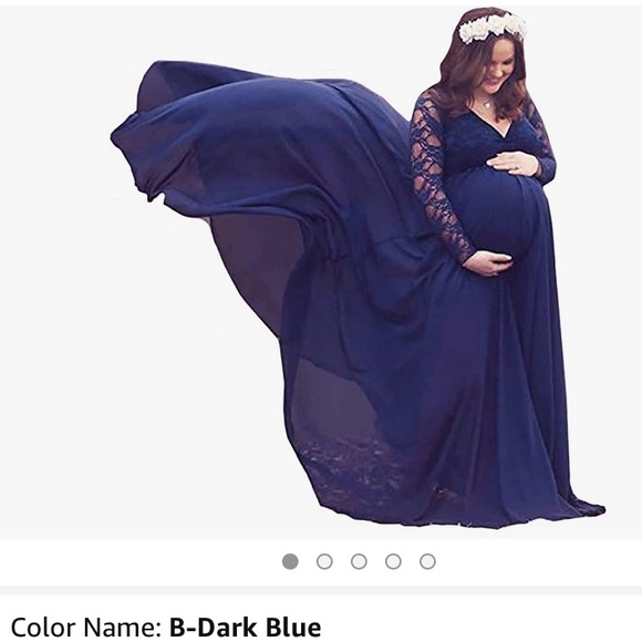 Women's Pregnancy Dress Lace Maternity Gown LongSleeve Maxi for Photoshoot(BNIP) - Picture 1 of 6
